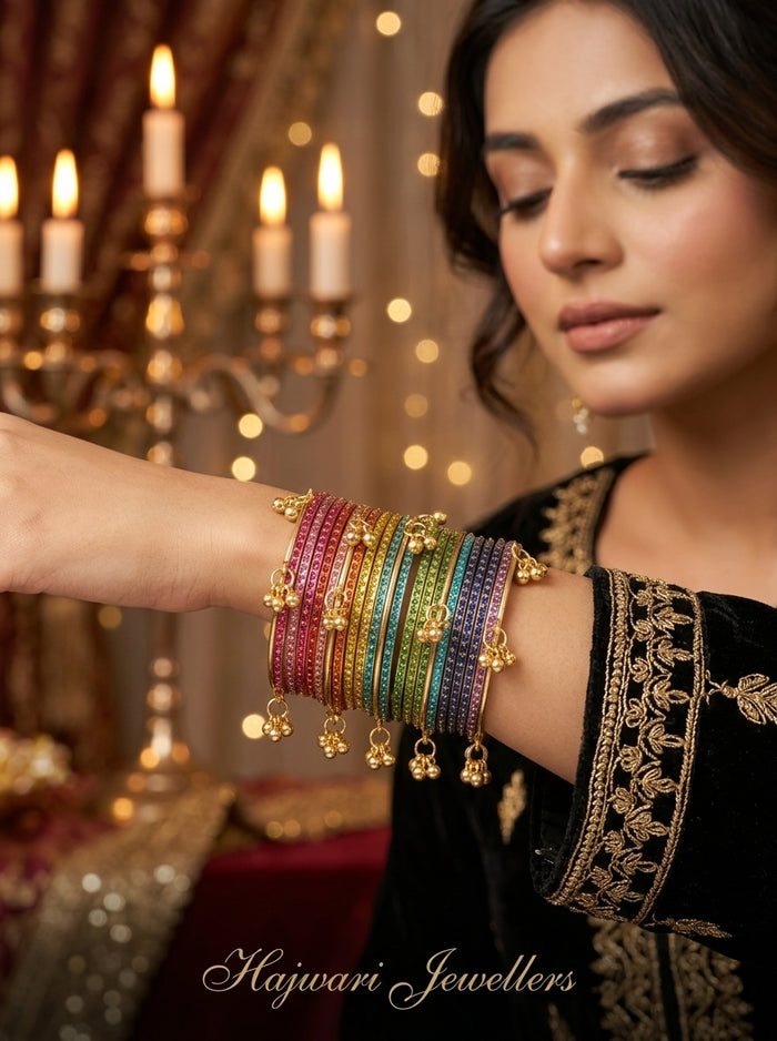 Luxury Multicolor Kashmiri Bangles Set for Women | Gold Finish Traditional Bangles