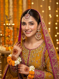 Luxury Multicolor Bridal Earrings & Maang Tikka Set | Gold Plated Pearl Wedding Jewelry