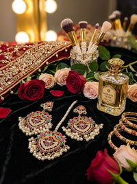 Luxury Multicolor Bridal Earrings & Maang Tikka Set | Gold Plated Pearl Wedding Jewelry