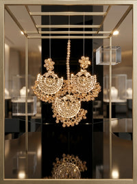 Luxury Pearl Chandbali Bridal Earrings & Maang Tikka Set | Gold Plated Wedding Jewelry
