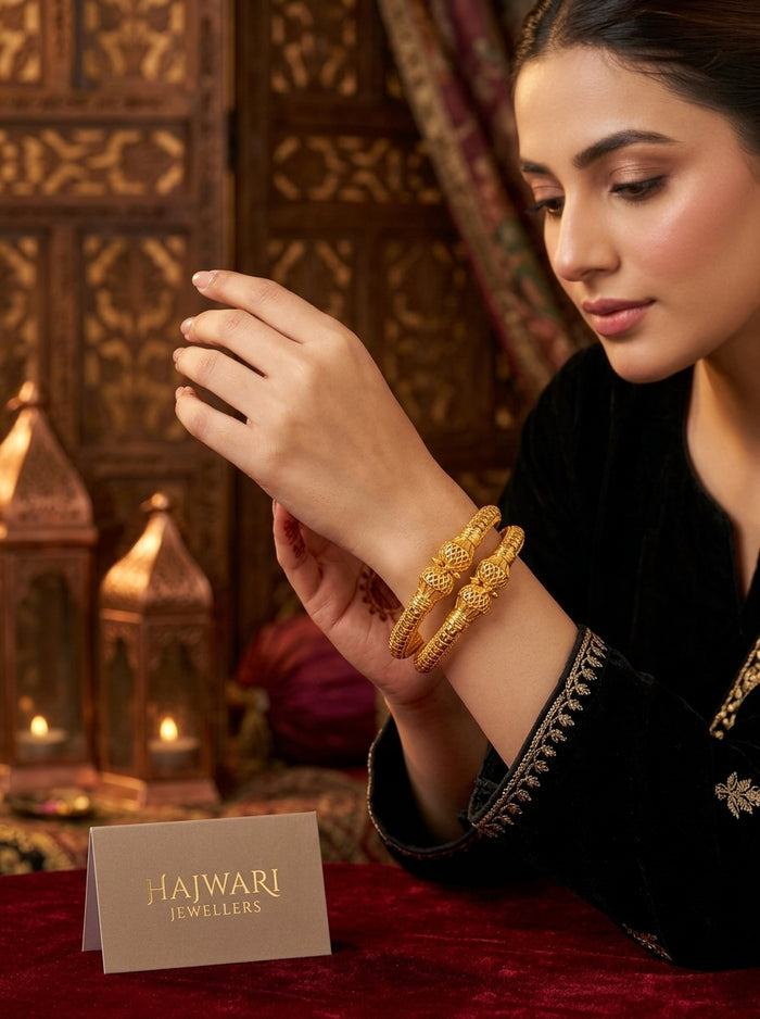 Luxury Stainless Steel Beaded Bangles for Women | Gold Plated Designer Bangles