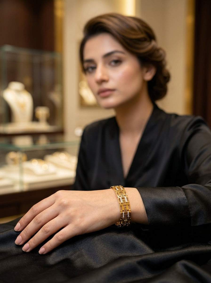 Luxury Greek Key Bracelet for Women | Gold Plated Stainless Steel Designer Bracelet