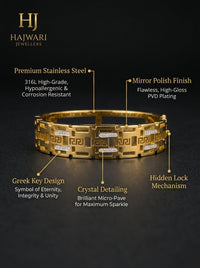 Luxury Greek Key Bracelet for Women | Gold Plated Stainless Steel Designer Bracelet