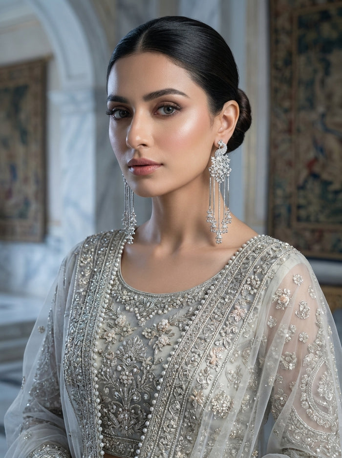Luxury Silver Peacock Tassel Earrings | Cubic Zirconia Bridal Statement Earrings for Wedding, Party & Formal Wear