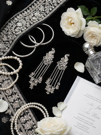 Luxury Silver Peacock Tassel Earrings | Cubic Zirconia Bridal Statement Earrings for Wedding, Party & Formal Wear