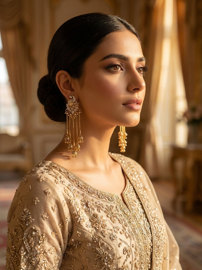 Luxury Peacock Tassel Jhumka Earrings | Gold Plated Cubic Zirconia Bridal Earrings for Wedding & Party Wear