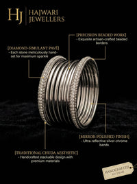 Luxury Silver Stainless Steel Chura Bangles Set for Women | Diamond-Style Designer Bangles