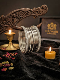 Luxury Silver Stainless Steel Chura Bangles Set for Women | Diamond-Style Designer Bangles