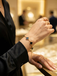 Luxury Black Clover Chain Bracelet for Women | Gold Plated Stainless Steel Bracelet