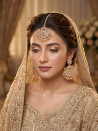 Luxury Pearl Chandbali Bridal Earrings & Maang Tikka Set | Gold Plated Wedding Jewelry