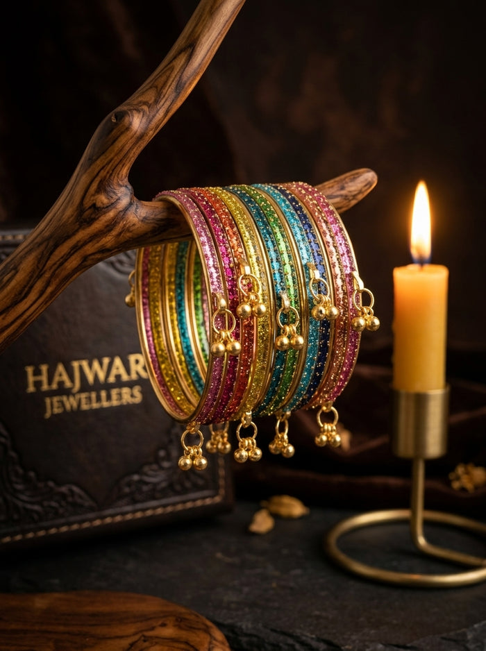 Luxury Multicolor Kashmiri Bangles Set for Women | Gold Finish Traditional Bangles