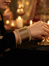 Luxury Gold Stainless Steel Chura Bangles Set for Women | Diamond-Style Designer Bangles
