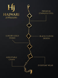Luxury Black Clover Chain Bracelet for Women | Gold Plated Stainless Steel Bracelet