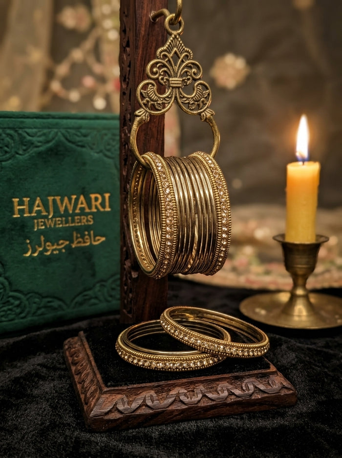 Luxury Gold Stainless Steel Chura Bangles Set for Women | Diamond-Style Designer Bangles