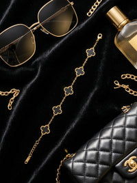 Luxury Black Clover Chain Bracelet for Women | Gold Plated Stainless Steel Bracelet