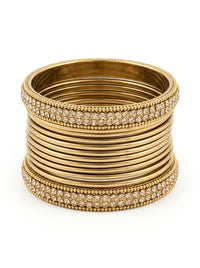 Luxury Gold Stainless Steel Chura Bangles Set for Women | Diamond-Style Designer Bangles