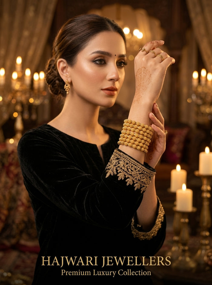 Luxury Textured Beaded Stainless Steel Bangles Set for Women | 22K Gold Finish Designer Bangles