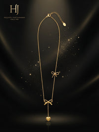 Minimalist Gold Bow & Heart Necklace | Adjustable Layered Pendant Necklace for Women | Elegant Everyday Jewelry
