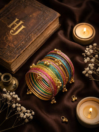 Luxury Multicolor Kashmiri Bangles Set for Women | Gold Finish Traditional Bangles