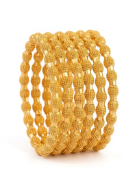 Luxury Textured Beaded Stainless Steel Bangles Set for Women | 22K Gold Finish Designer Bangles