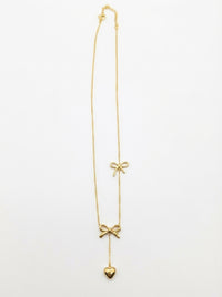 Minimalist Gold Bow & Heart Necklace | Adjustable Layered Pendant Necklace for Women | Elegant Everyday Jewelry