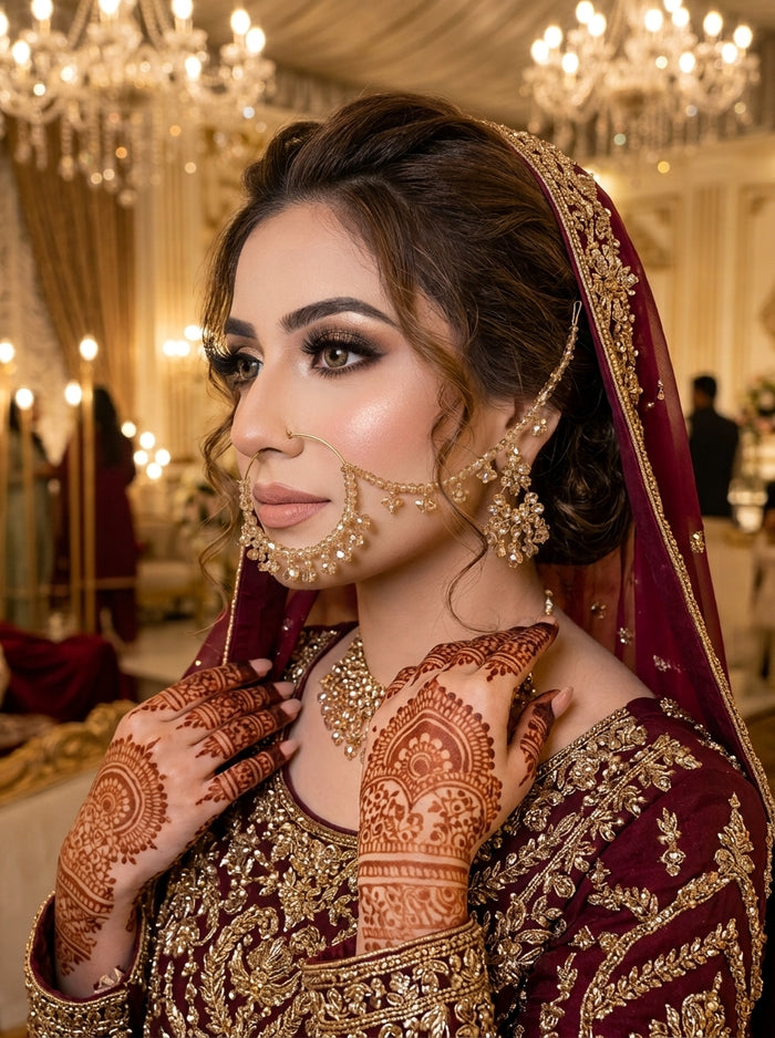 Luxury Bridal Nose Ring (Nath) for Women | Gold Plated Pearl & Crystal Wedding Nath