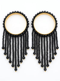 Luxury Black Crystal Tassel Bangles for Women | 22K Gold Plated Stainless Steel Kara Set