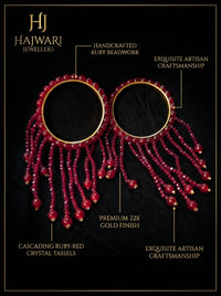 Luxury Ruby Red Crystal Tassel Bangles for Women | 22K Gold Plated Stainless Steel Kara Set