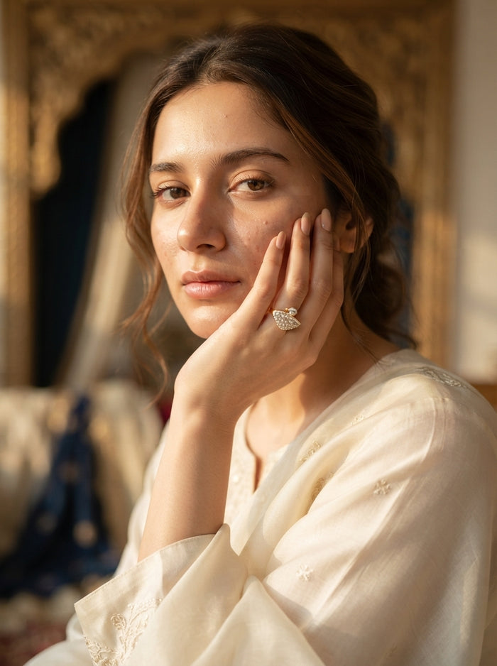 Luxury White Enamel Crystal Ring | Gold Plated Adjustable Minimalist Ring for Women | Elegant Everyday Jewelry