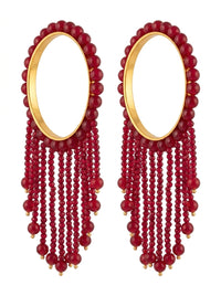 Luxury Ruby Red Crystal Tassel Bangles for Women | 22K Gold Plated Stainless Steel Kara Set