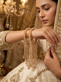 Luxury Champagne Crystal Tassel Bangles for Women | 22K Gold Plated Stainless Steel Kara Set