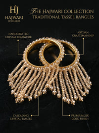 Luxury Champagne Crystal Tassel Bangles for Women | 22K Gold Plated Stainless Steel Kara Set