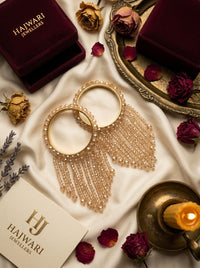 Luxury Champagne Crystal Tassel Bangles for Women | 22K Gold Plated Stainless Steel Kara Set