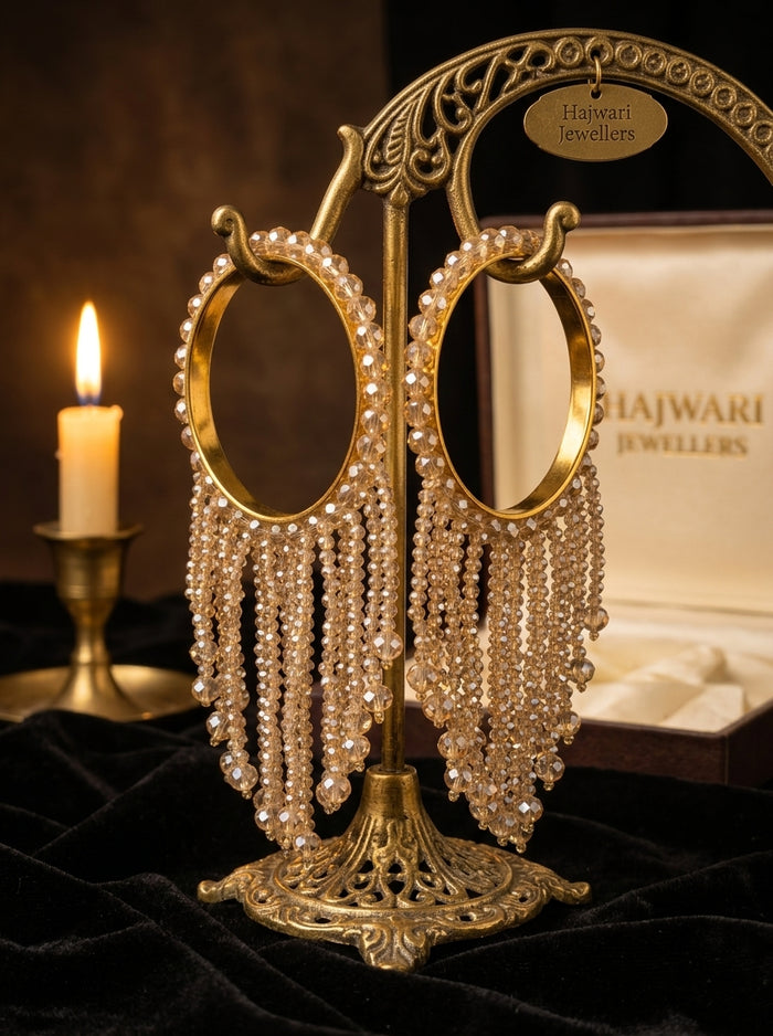 Luxury Champagne Crystal Tassel Bangles for Women | 22K Gold Plated Stainless Steel Kara Set
