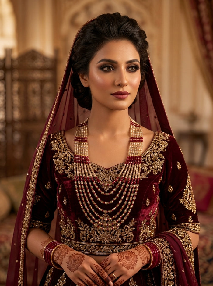Luxury Ruby Multi-Layer Bridal Necklace for Women | Gold Plated Crystal Beaded Wedding Necklace