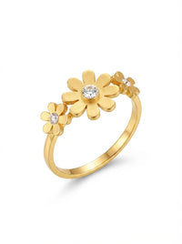 Luxury Floral Crystal Ring | Gold Plated Daisy Flower Ring for Women | Elegant Everyday Statement Ring