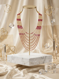 Luxury Ruby Multi-Layer Bridal Necklace for Women | Gold Plated Crystal Beaded Wedding Necklace