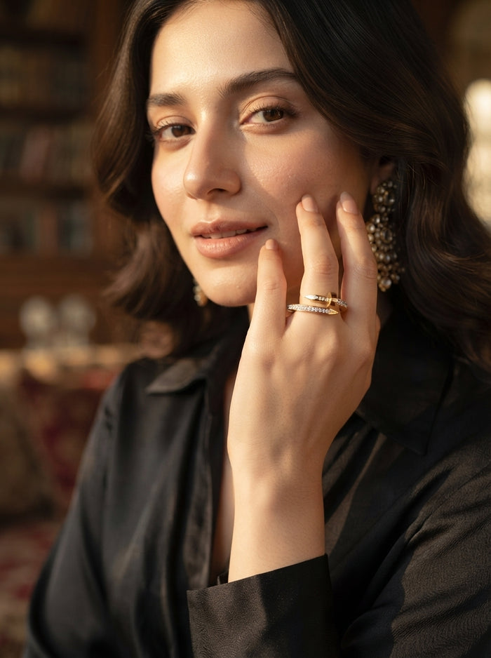 Luxury Crystal Nail Ring | Gold Plated Adjustable Statement Ring for Women | Minimalist Elegant Jewelry