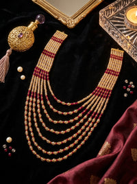 Luxury Ruby Multi-Layer Bridal Necklace for Women | Gold Plated Crystal Beaded Wedding Necklace