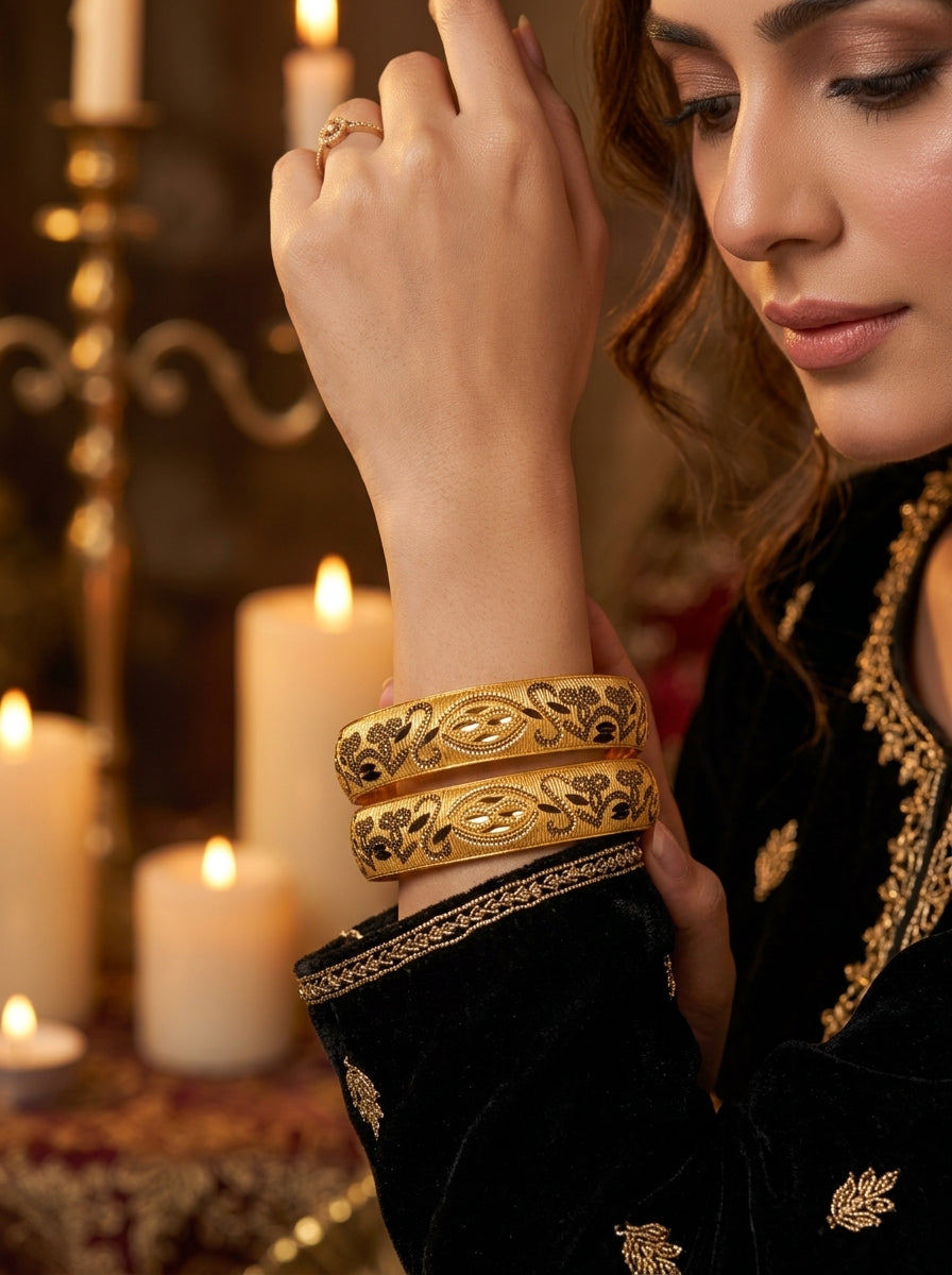 Premium Roll Engraved Bangles for Women | Gold Plated Designer Bangles