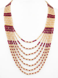 Luxury Ruby Multi-Layer Bridal Necklace for Women | Gold Plated Crystal Beaded Wedding Necklace