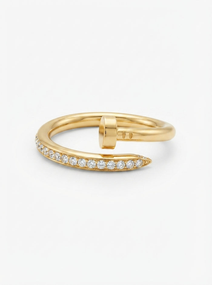 Luxury Crystal Nail Ring | Gold Plated Adjustable Statement Ring for Women | Minimalist Elegant Jewelry