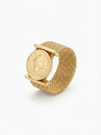 Vintage Coin Mesh Ring | Gold Plated Adjustable Statement Ring for Women | Elegant Retro Jewelry