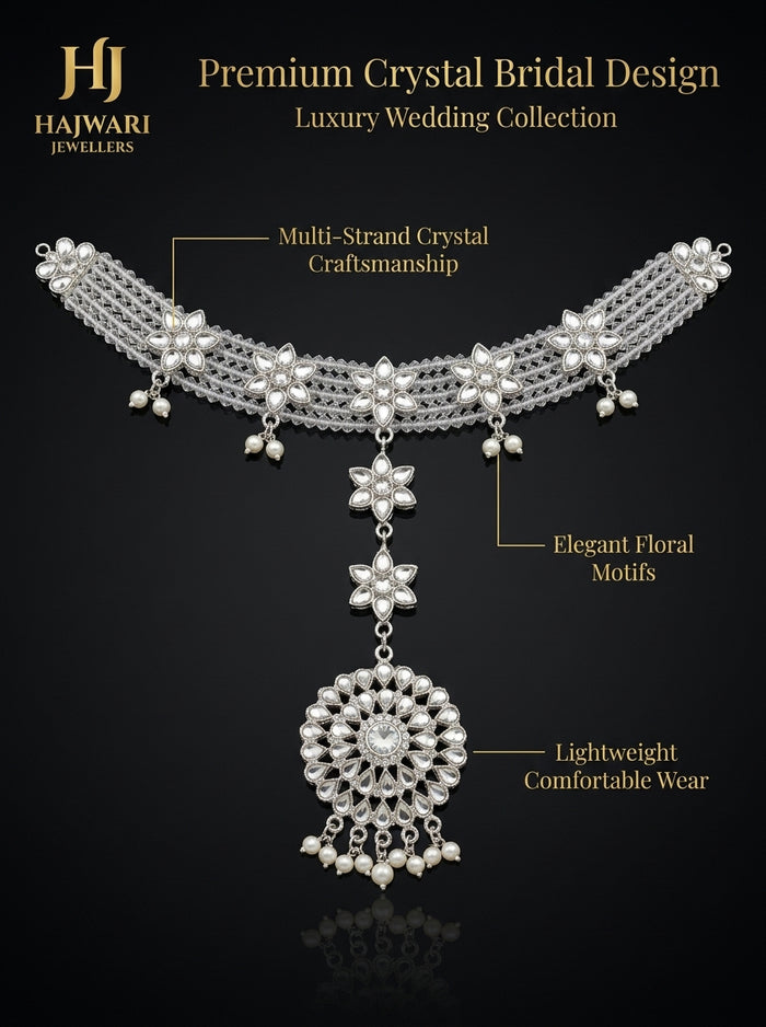 Luxury Silver Bridal Matha Patti for Women | Crystal Floral Wedding Headpiece