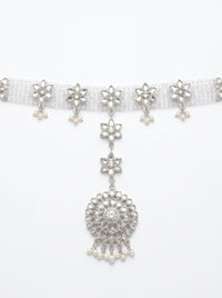 Luxury Silver Bridal Matha Patti for Women | Crystal Floral Wedding Headpiece