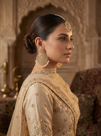 Luxury Pearl Chandbali Bridal Earrings & Maang Tikka Set | Gold Plated Pakistani Wedding Jewelry