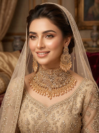Luxury Bridal Choker Necklace Set for Women | Gold Plated Floral Wedding Jewelry Set