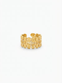 Floral Open Adjustable Gold Ring | Minimalist Flower Statement Ring for Women | Crystal Accent Fashion Jewelry