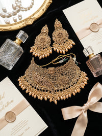 Luxury Bridal Choker Necklace Set for Women | Gold Plated Floral Wedding Jewelry Set