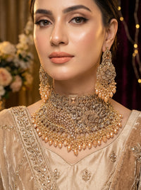 Luxury Bridal Choker Necklace Set for Women | Gold Plated Floral Wedding Jewelry Set